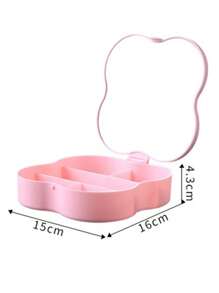 1 Gương trang điểm hình cỏ bốn lá có nắp, Gương công chúa để bàn đựng đồ trang sức mỹ phẩm - Hồng - Xem 9