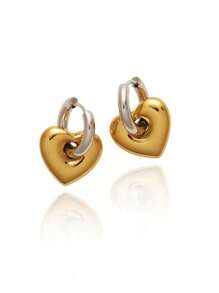 Classic Retro Detachable Heart Earrings For Women, Stainless Steel Non-Fading Fashionable &Simple Heart-Shaped Pendant, Color-Block Ear Clips Jewelry Valentines