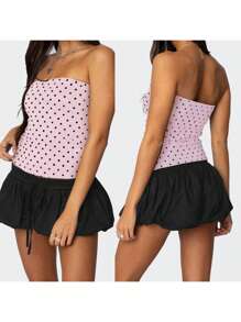 Women's Summer Slim Tube Tops Sleeveless Strapless Off Shoulder Dot Print Bandeau - 粉色 - 查看 4