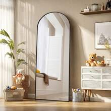 Miroir pied à pied, miroir sur pied incurvé de 165 x 60 cm pour montage mural, appuyé au mur ou posé au sol, miroir grand format pour le corps entier comme miroir de coiffeuse pour le salon, la chambre à coucher, la salle de bain - Miroir pleine longueur de 162 cm