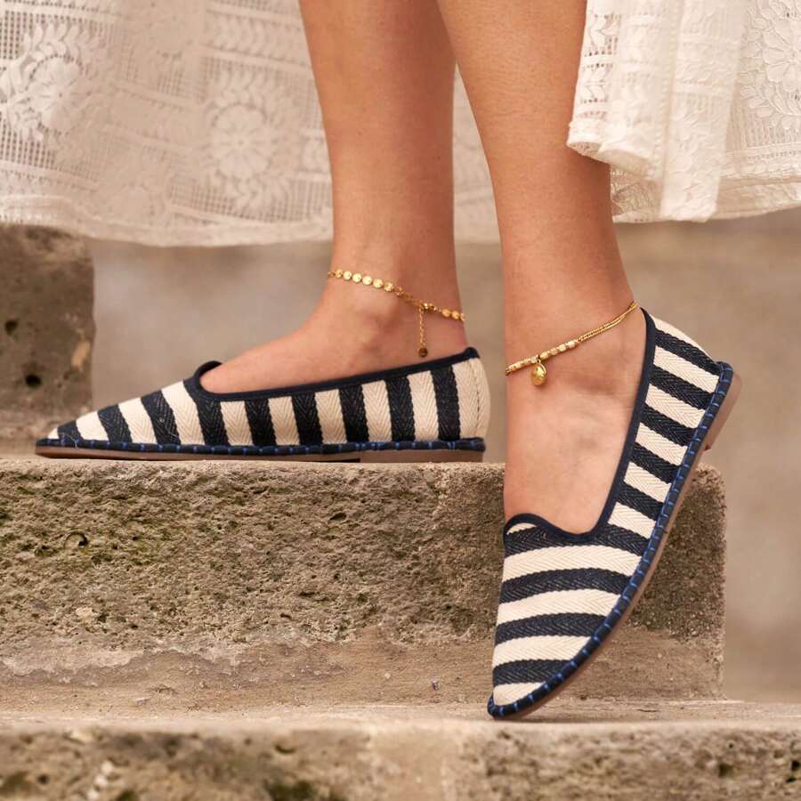 Women's Casual Simple Striped Loafers - Navy Blue - View 1