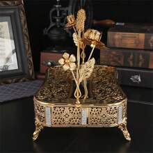 1pc European Style Floral Pattern Glass Tray With Rhinestone Decor, Elegant Serving Tray For Fruits, Desserts, Snacks, Decoration For Dining Room, Kitchen, Living Room