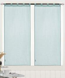 Transparent Voile Curtains With Silver Lines And Fine Horizontal Stripes (2 Pieces), In The Sizes 70x150 Cm And 70x240 Cm, Are Ideal For The Living Room, Bedroom Or Dining Room And Give Your Home An Elegant And Modern Atmosphere, While Allowing Soft Natural Light To Pass Through. - 湖藍 - 查看 1