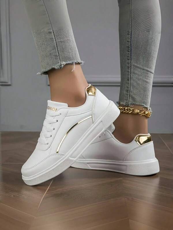 New Casual Women Sports Shoes, Classic White Sneakers, Fashion Versatile Lightweight Comfortable, Suitable For All Seasons
