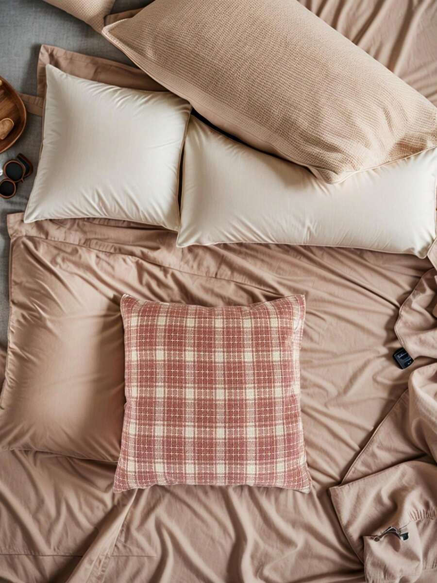 Pink Checkmate" Yellow Throw Pillow – 40x40cm Chic Checkerboard Cushion For A Bold Home Accent - Dusty Pink - View 1