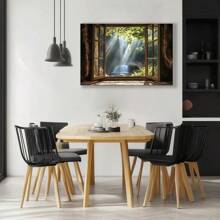 1pc  Wood Framed Waterfall And Forest View Canvas Art, Wall Decor For Office, Bedroom, Kitchen, Living Room - Graceful Light Luxury Style