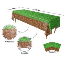 1pc Pixel Dirt Grass Tablecloth, Disposable Rectangular Tablecloth, Party Decor Waterproof Oilproof Table Cover, Green Lawn Miners Tablecloth