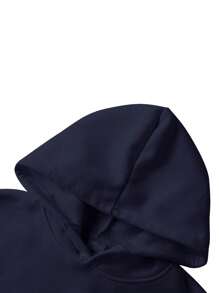 2Pcs Womens Spring Fall Sportswear Solid Color Hooded Long Sleeves Sweatshirt Drawstring Slacks Set Streetwear - Navy Blue - View 6