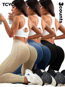 TCVC 女士无缝桃心高腰紧身裤，收腹，防下蹲，柔软面料，适合运动、瑜伽、休闲装 - 彩色 - 查看 1