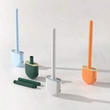 1 pieza Cepillo de silicona para inodoro sin agujeros, cepillo de fregado para baño, cepillo de limpieza montado en la pared sin puntos ciegos, cepillo de limpieza doméstica