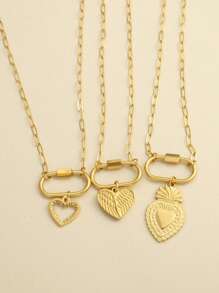 1pc Luxury Gold Stainless Steel Heart Pendant Necklace, Elegant Design Suitable For Daily Wear, Gift For Mother's Day