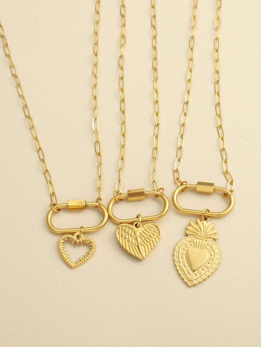 1pc Luxury Gold Stainless Steel Heart Pendant Necklace, Elegant Design Suitable For Daily Wear, Gift For Mother's Day