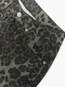 NVFelix 2025新款女式夏季休闲男友直筒豹纹口袋牛仔裤 - 棕色 - 查看 5