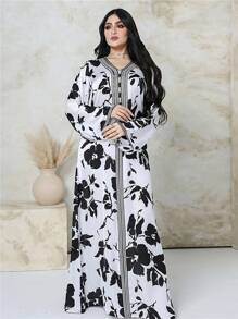 2025 New Style White Printed Abaya Dress For Women,Modest - White - View 7