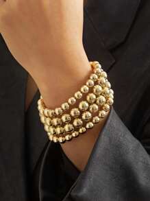 4pcs Punk Geometric Beaded Chain Bracelet Set - Gold - View 1