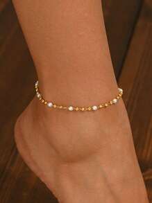 1pc Retro Classic Fashion Versatile Luxurious Faux Pearl Anklet For Women, Suitable For Daily, Vacation, Date, Gift