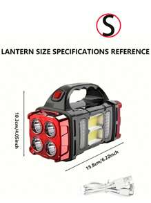 1 件太阳能 LED 露营灯，4 种模式高强度手电筒，红色外观 S/M 尺寸，带 COB 侧灯，USB 可充电户外应急灯，适用于徒步旅行、探险、狩猎、钓鱼 - 塑料灯罩，内含镍电池，露营设备（太阳能 + USB 供电充电）