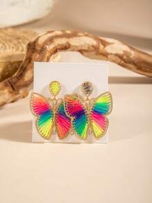 1 Pair Bohemian Style Alloy Rattan Woven Earrings With Butterfly, Starfish & Floral Geometric Pattern, Versatile Design For Beach Party Gift, Summer (Earring Post Color Random)