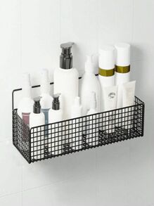 1pc Iron Bathroom Storage Rack, Non Perforated Wall Mounted Storage Rack, Bathroom Shelf Organizer Home Bathroom Decor Fall Decor Bathroom Accessories Back To School - Multicolor - View 16