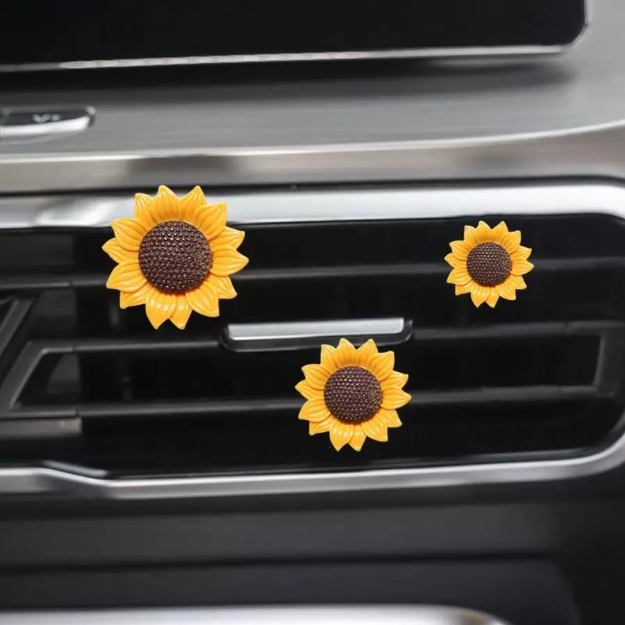 3pcs/6pcs Cute Sunflower Air Vent Clip Aromatherapy Car Decor, Car Interior Decoration Accessories - Yellow + Coffee Color - View 1