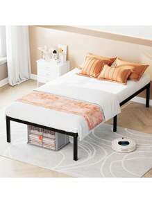 1 marco de cama, marco de cama de plataforma de metal resistente con espacio de almacenamiento debajo del marco, 14 pulgadas, soporte de listones de acero resistente, no necesita somier - Negro - Ver 7