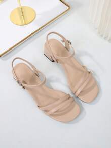 Plus Size Women's Classic High Heel Sandals With Back Strap, Open Toe Fashionable Retro Design, Versatile Casual Outdoor Wear - Apricot - View 10