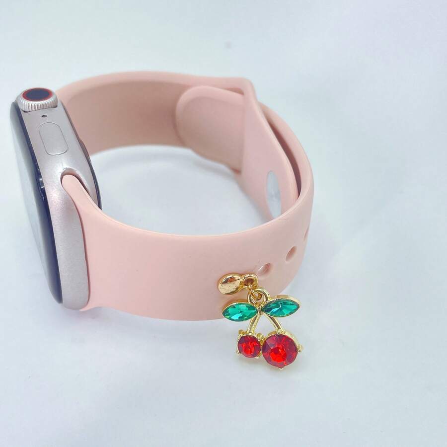 1pc Alloy & Rhinestone Cherry Watch Band Decoration, Suitable For Silicone Watch Straps
