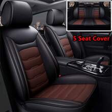 5 Seat Car Seat Covers Faux Leather Seat Covers Full Set Waterproof Universal For Car Sedan SUV Truck Front & Rear Seat Cushion Protector With Back Big Storage Bag - Nâu đen - Xem 1