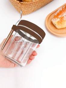 Frascos de avena de 16 oz para dejar reposar durante la noche con cuchara y tapa, recipiente hermético para avena con marcas de medición, frascos Mason con tapa para contenedores de cereales para llevar - Café marrón/1 pieza - Ver 7