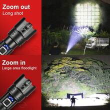 Linterna recargable LED | Linterna de 15000 lúmenes con chip XHP360 | Linterna impermeable IP67 y zoom | Linterna táctica con 5 modos de iluminación para acampada, senderismo, pesca y emergencias
