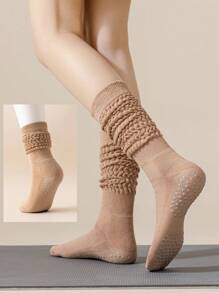 1 par de calcetines deportivos de velour grueso antideslizantes para yoga y pilates, adecuados para deportes en interiores, fitness, running, apilables para pantorrilla, para gimnasio, otoño - Blanco - Ver 10
