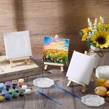 Children And Adults Outdoors,Indoors Painting Set - 4 Pcs Mini Canvas Kit With Easel, Brushes, Palette - Perfect For Classroom Art Projects & Birthday Party Favors