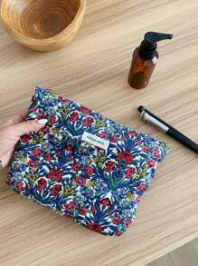 1 pièce/set Sac de maquillage avec imprimé floral tout-sur-over, grande capacité, organisateur cosmétique multifonctionnel, portefeuille, pochette pour tampons, rangement portable pour pinceaux de maquillage avec fermeture éclair pour cosmétiques, soins de la peau, crème solaire, bijoux, serviettes hygiéniques, petits articles pour usage domestique, voyage, vacances et école. Sac de maquillage, organisateur cosmétique, cadeaux de mariage pour demoiselles d'honneur, cadeaux pour maman, cadeaux d'anniversaire, cadeaux pour amis, cadeaux pour enseignants