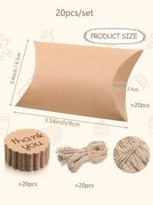 20pcs Kraft Pillow Boxes With Rope And Thank You Tag,Candy Favor Paper Box,Brown Gift Box For Candy Chocolate Bakery Birthday Graduation Wedding Party - Kraft Paper Pillow Box - View 3