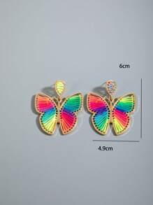 1 Pair Bohemian Style Alloy Rattan Woven Earrings With Butterfly, Starfish & Floral Geometric Pattern, Versatile Design For Beach Party Gift, Summer (Earring Post Color Random)