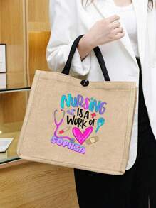 Personalized Nurse Doodle Makeup Bag, Customizable Birthday Celebration Tote Bag, Nurse Gift Ideas, Appreciation Gift, Stylish Shoulder Bag For Women's, Personalized With Name & State, Perfect, Stylish Linen-Colored Gift For Her
