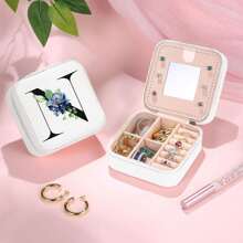 初始个性化迷你旅行珠宝收纳盒 - 便携式珠宝收纳盒，设计紧凑，内部采用柔软的天鹅绒，封闭牢固 - 非常适合外出女性，多个卡槽，日常使用设计，时尚配件，方便整理、旅行和存放小配件珠宝盒收纳袋