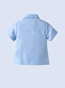 Bộ đồ 2 món cho bé trai - Áo sơ mi tay ngắn có nơ và quần short màu xanh navy, thời trang & quyến rũ cho tiệc sinh nhật, biểu diễn, sinh nhật đầu tiên, đám cưới, tiệc chiêu đãi - Màu xanh hải quân - Xem 5