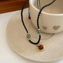 Collier en corde tressée fait main avec pendentif nœud auspicieux, fashion, collier haut de gamme, bijou de chaîne de clavicule unisexe