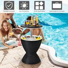 Lifezeal 8 Gallon 3 In 1 Patio Rattan Cooler Bar Table Adjust Ice Bucket Brown\Black - Black - View 6