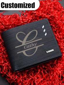 Customizable Men'S Wallet,Personalized Name Cardholder, Business Style,Multi-Card Slot Wallet Men Colorblock Small Wallet Credit Card Small Purse Id Window Bifold,Men'S Casual Pu Wallet With Card Slots, Zipper Coin Purse, Money Clip,Coin Bag Zipper Men Wallets Men Wallet Male Money Purses,Short Bifold, Artistic Letter Design, Men'S Fashion Accessories,Valentine'S Day Gifts Father'S Day Gifts