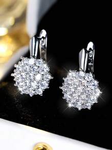 1 Par de Pendientes de Lujo con Circonita de Girasol y Copo de Nieve, Adecuados para Bodas, Damas de Honor, Esposa, Hija, Regalo del Día de San Valentín