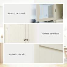 HOMCOM HOMCOM Alacena de Cocina Despensa Armario de Cocina con 2 Puertas de Vidrio 1 Cajón y Baldas Ajustables Aparador para Comedor Salón Antivuelco 76x40x182,5 cm Crema