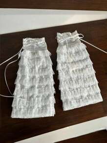 1 Paar Damen Frühling/Sommer Y2K Stil unifarbene, süße Studentenlolita-Prinzessin-Spitzenbesatz Mesh Beinwärmer