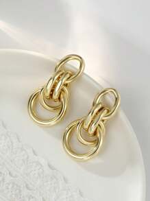 1 Pair Fashionable Geometric Hoop Earrings, Copper Material Gold Color - Style 2 - View 1