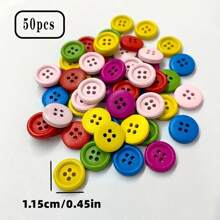50 stuks gemengde kleuren 1,15 cm/1,5 cm houten knoop met 4 gaten, ronde houten knoop, doe-het-zelf knutselwerkjes en kledingdecoratie