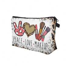 3D Printed Polyester Women Makeup Bag, Portable Toiletry Organizer, Fashion Peace & Heart Design Pillow Shape Cosmetic Bag, Festival Gift Travel Storage Pouch