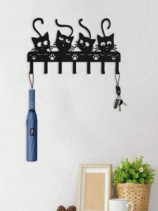 1 pieza Soporte para llaves de hierro forjado con gato negro lindo, organizador decorativo de llaves, gancho de pared para sala de estar, dormitorio, oficina, regalo de inauguración de la casa y cumpleaños
