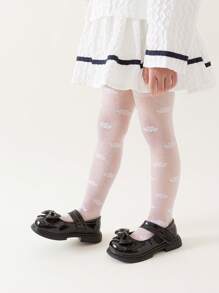 1pc Girls Stockings, Lightweight Breathable White Hollow Cloud & Heart Pattern Decorated Opaque Tights, Skin-Friendly Soft Comfortable Fashion Casual Sports Snag-Resistant Mesh Stockings, Suitable For Daily Life, Back To School, Holiday Gift - White - View 4