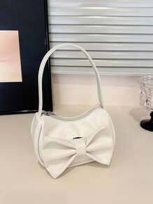 1pc Sweet PU Bow Handbag Shoulder Bag, Casual & Fashionable Solid Color Small Bag, Meets All-Match Storage Needs, Multiple Colors Available, Exquisite & Versatile, Suitable For Daily Travel, Shopping, Photography, All Seasons, Great Gift For Teenagers - Bow Handbag - View 3